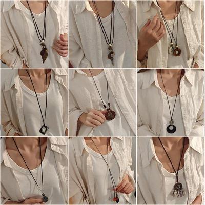 Retro Bohemian Leaf Geometric Choker: Zen Style Versatile Sweater Chain