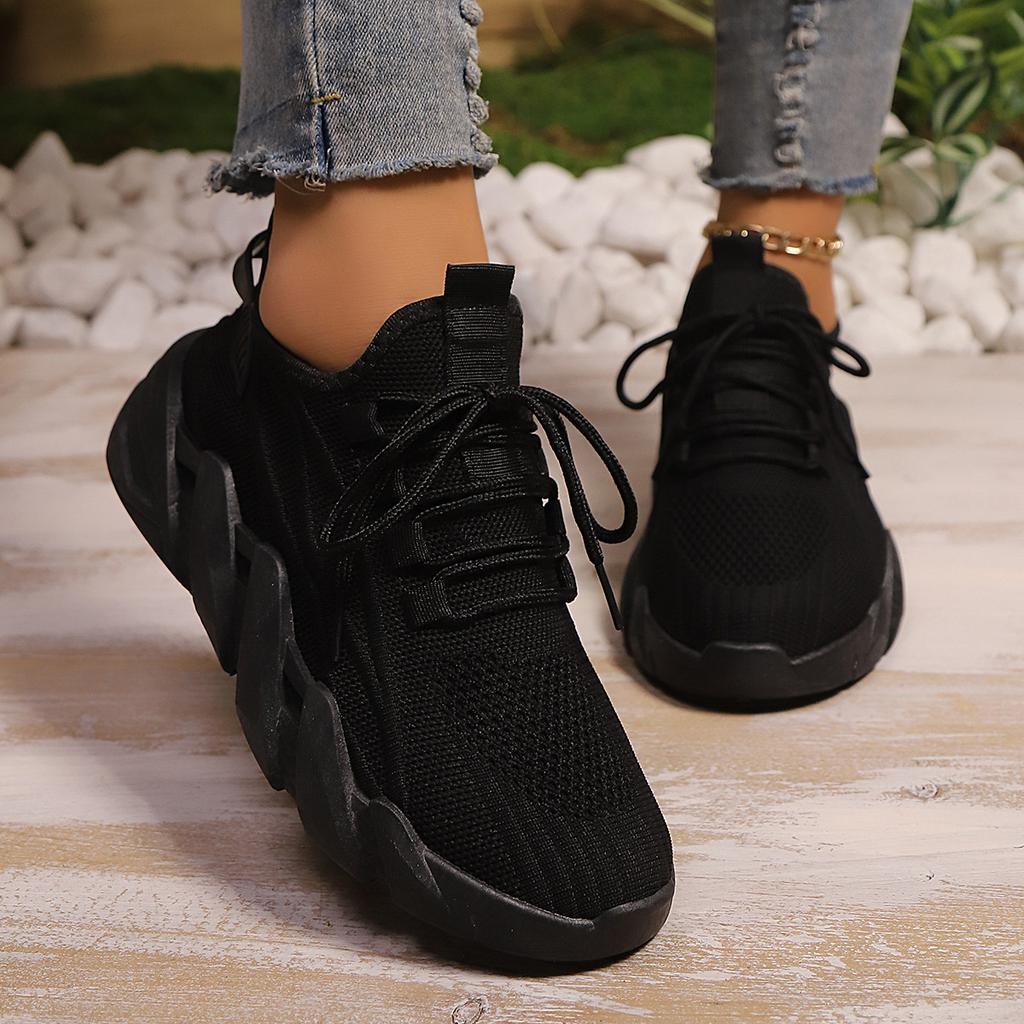 Women's Solid Color Casual Sneakers, Mesh Lace-Up Fly-Woven Breathable Running Shoes, Lightweight and Comfortable Low-Top Casual White Shoes