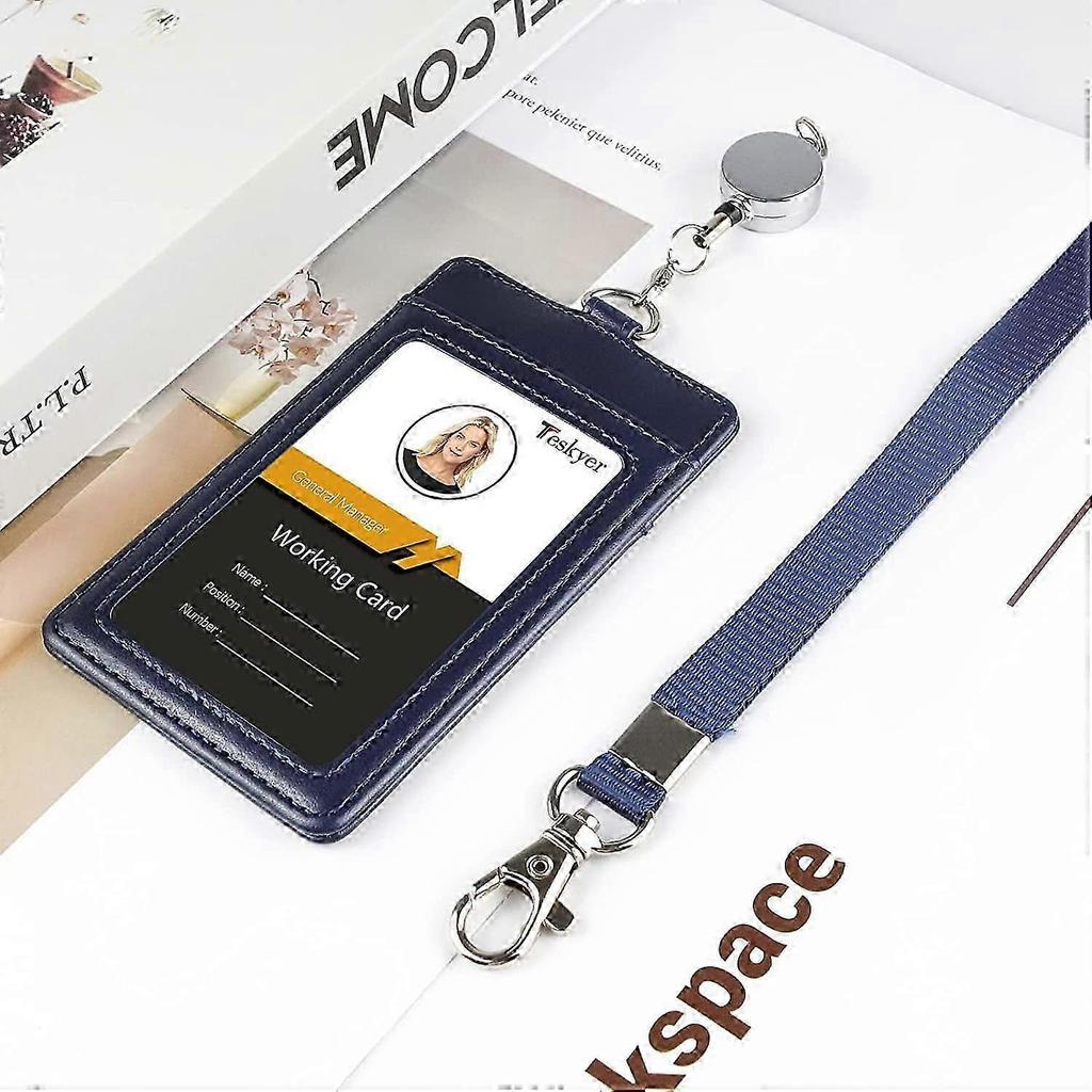Business Card Holder with Retractable Lanyard, Badge Holder with Clear Window, Holds 2 Cards