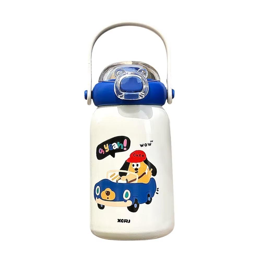 Large Capacity Vacuum Cup Double Drinking Straw Coffee Cup Cute Student Water Cup  for Children