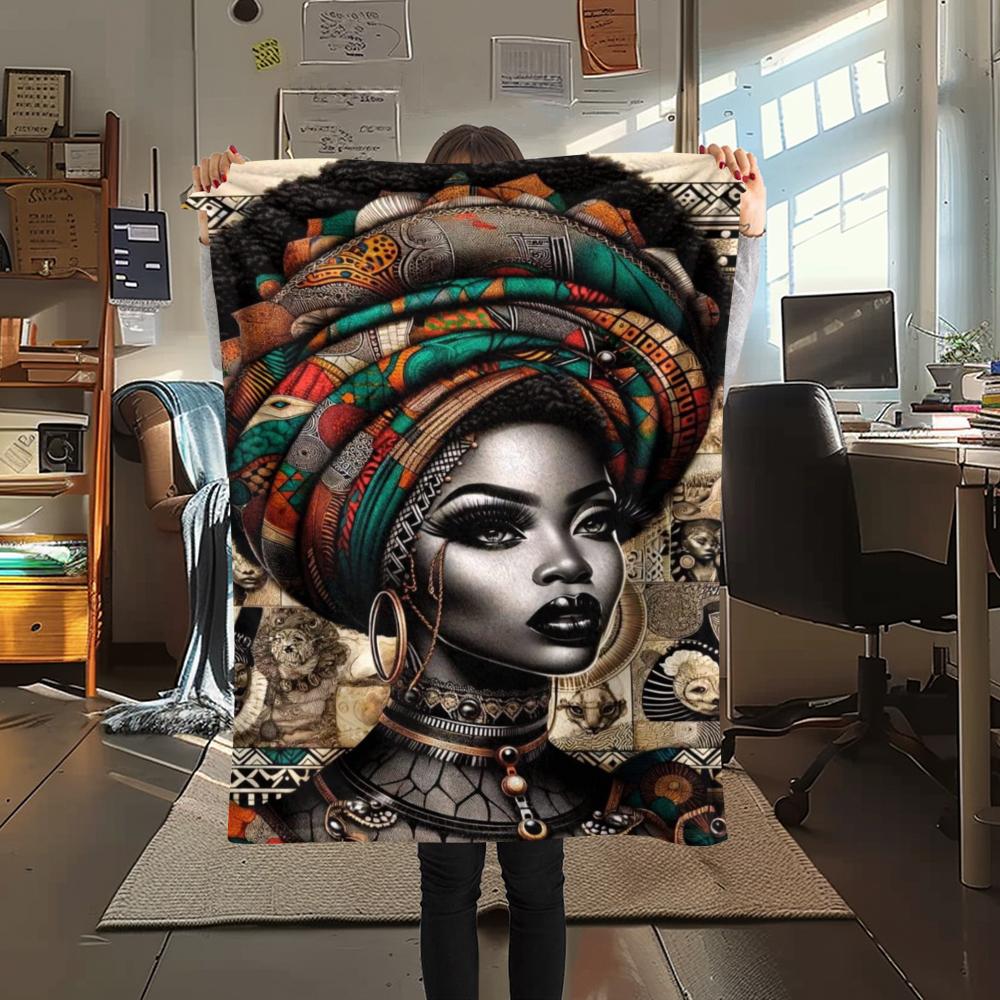 

1Pc Black Women Print Flannel Blanket, High quality Comfortable for All Seasons, Home Decor, Warmth and Comfort, Perfect for Gifts 80cm x 120cm