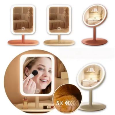 Adjustable 3 Color Light LED Makeup Mirror USB Rechargeable Brightness Cosmetic Mirror 270° Rotation Desktop Vanity Mirror