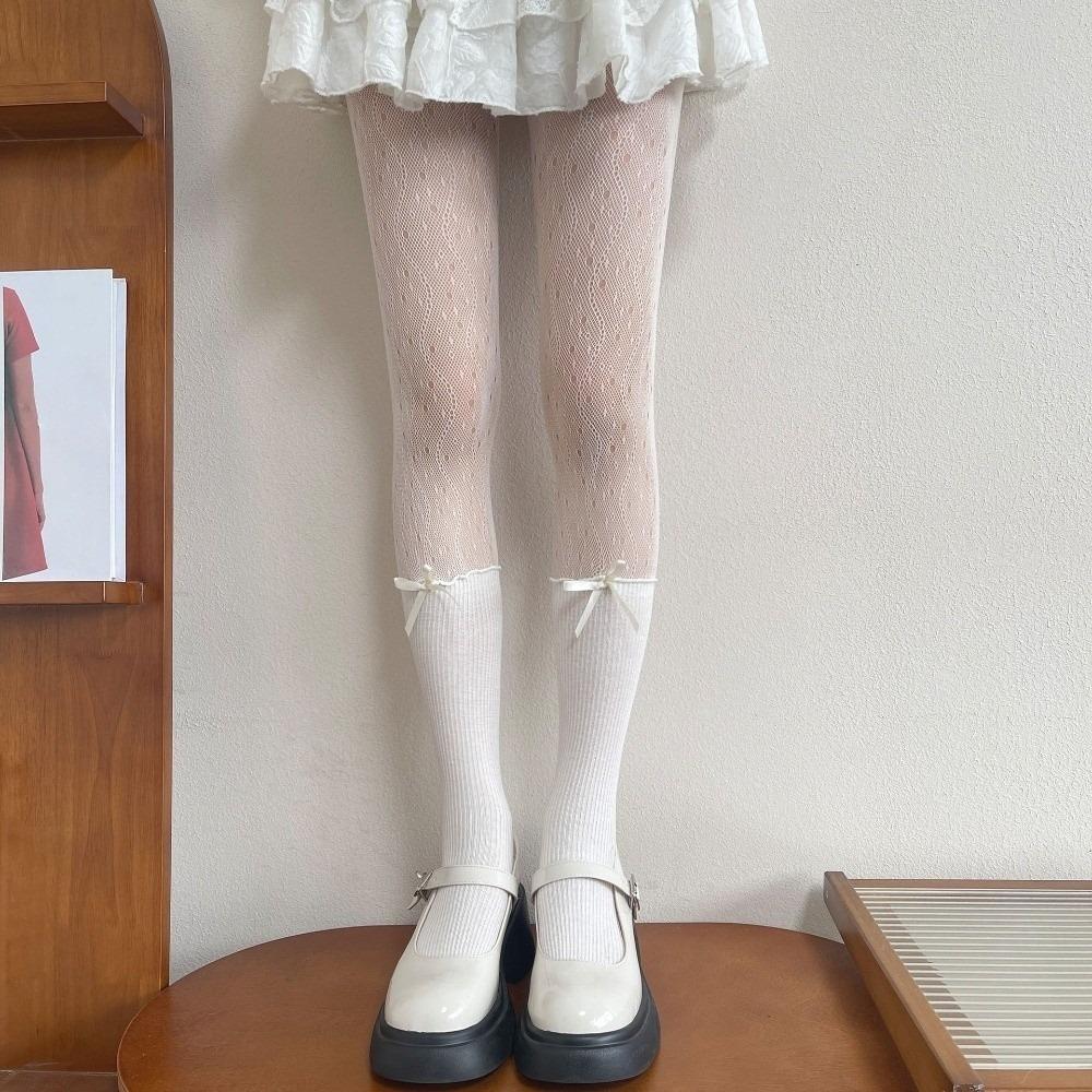 

Slimming False Two-piece Pantyhose Breathable Fishnet Stockings Sweet Heart Lace Stockings Girls Style 1