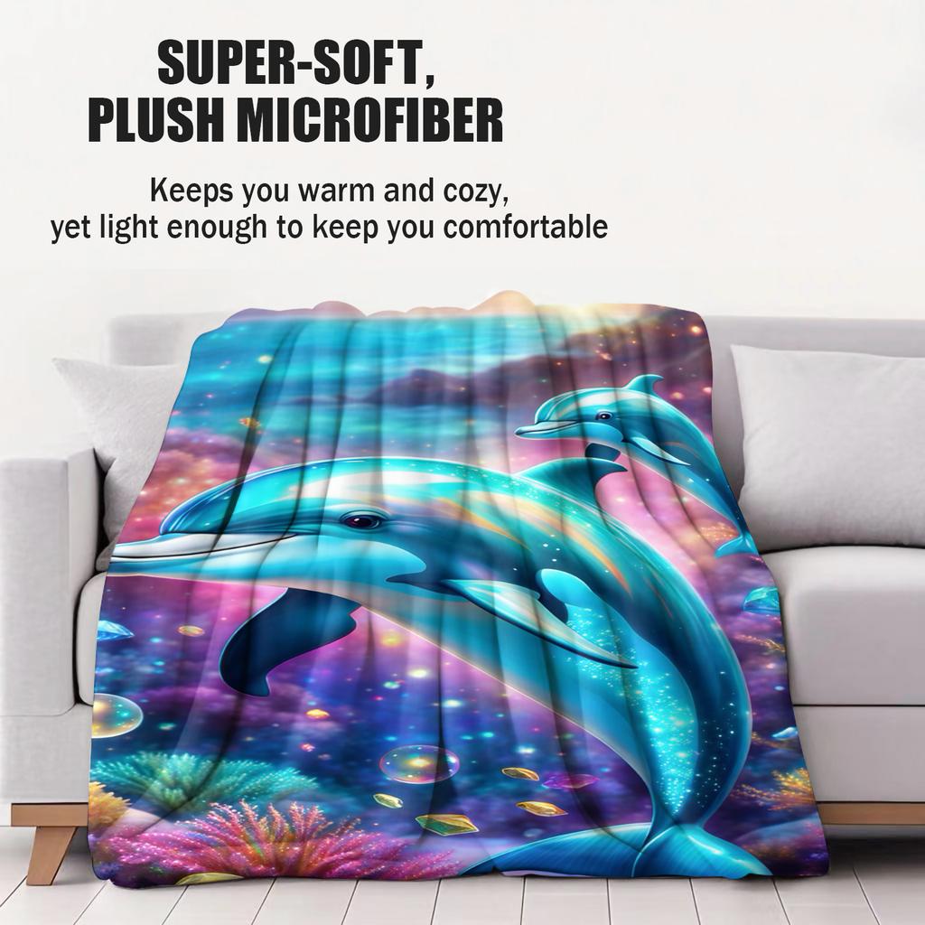 Sunset Beach DolphinCute Blanket For Girl Boy Sofa Office Travel Comfort Leisure Camp Travel  Multifunctional Universal Blanket