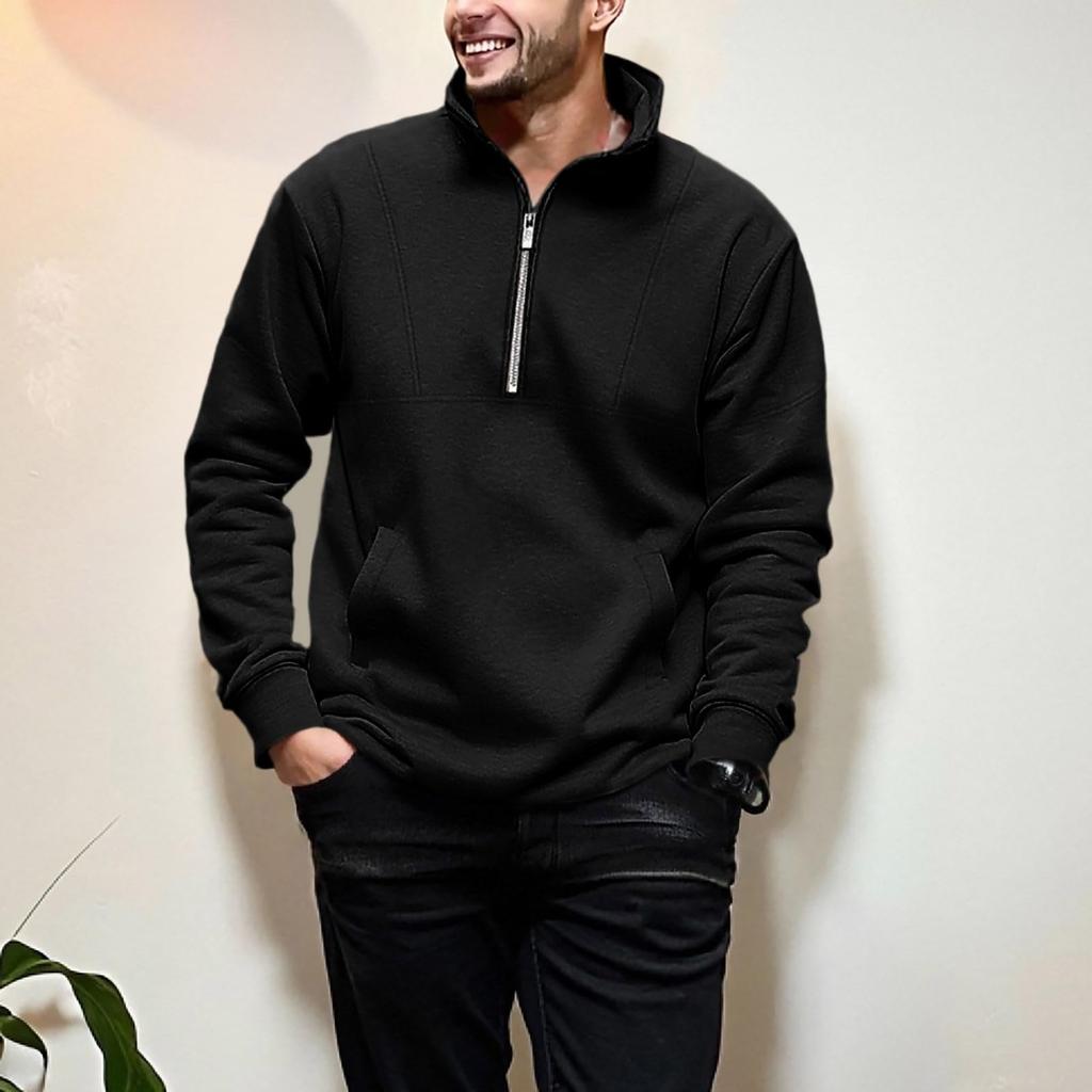 Mens Fleece Lined  Pullover Sweatshirts Fall Winter Warm Long Sleeve Mock Neck Sweatshirt Tops With Pocket
