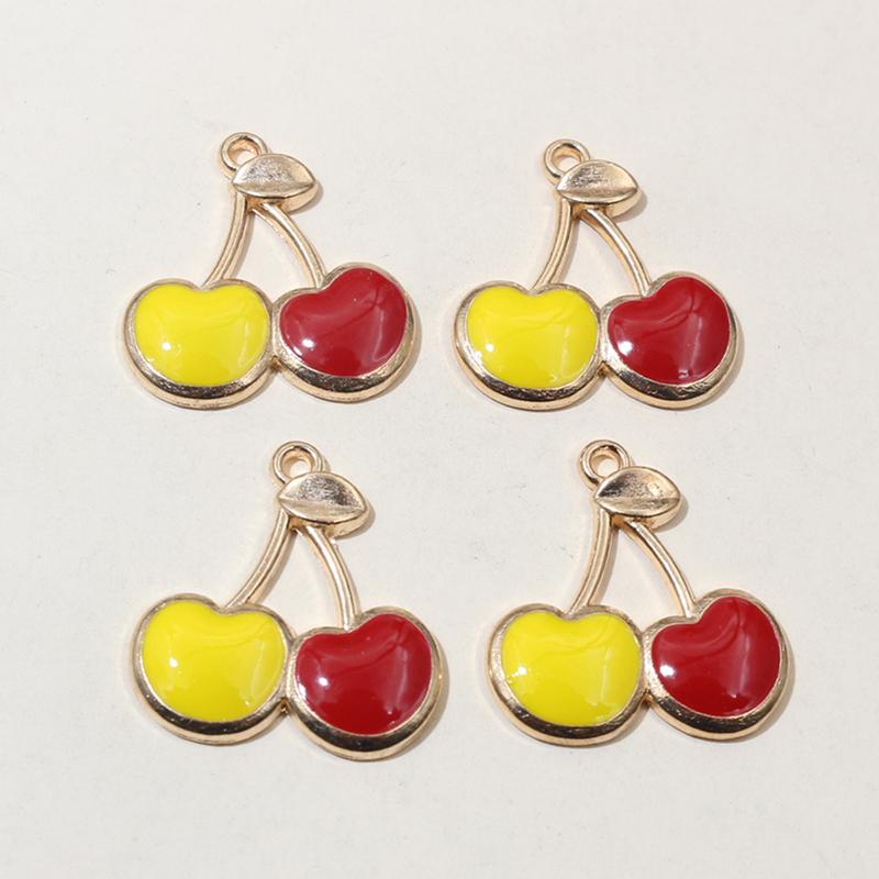 20pcs 22x20mm Enamel Cherries Charms Pendant Fruit Cherry Alloy Craft DIY Jewelry Making Accessories for Earrings Necklace