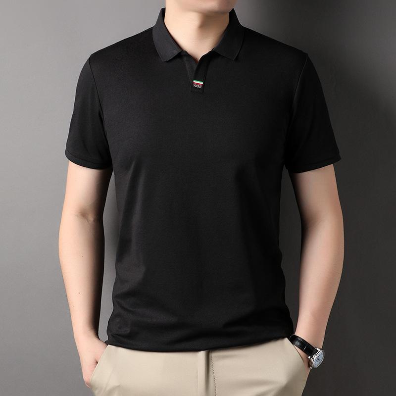 

Шелковая футболка с короткими рукавами, мужская деловая повседневная тонкая футболка, легкая однотонная рабочая одежда для взрослых, белая рубашка-поло 3XL