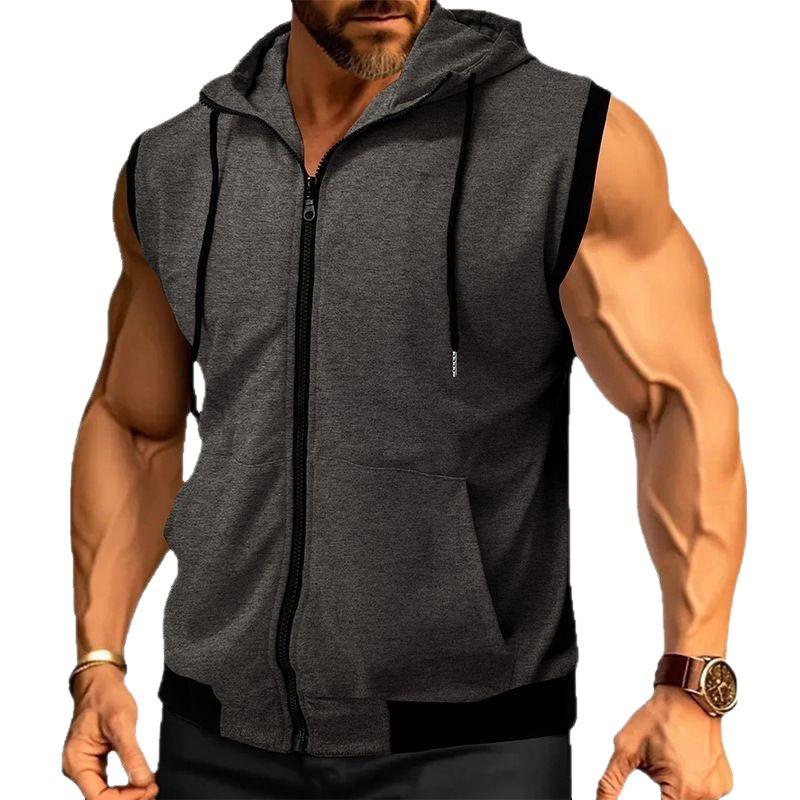 2025 Bestseller Men's Double-Layer Sleeveless Hooded Zipper Sweatshirt - Color Block Casual Fashion