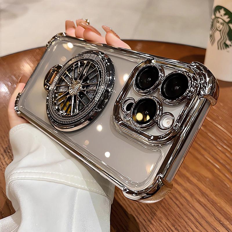 Apple i15Pro Electroplated Gyro Stand Case: Rotating, Drop-proof Protection for iPhone 16.