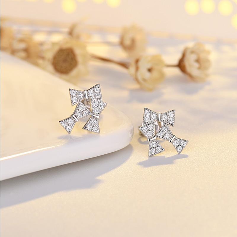 Simple Temperament Earrings Earrings Versatile Bow Earrings with Studs Micro-inlaid Zircon Earrings