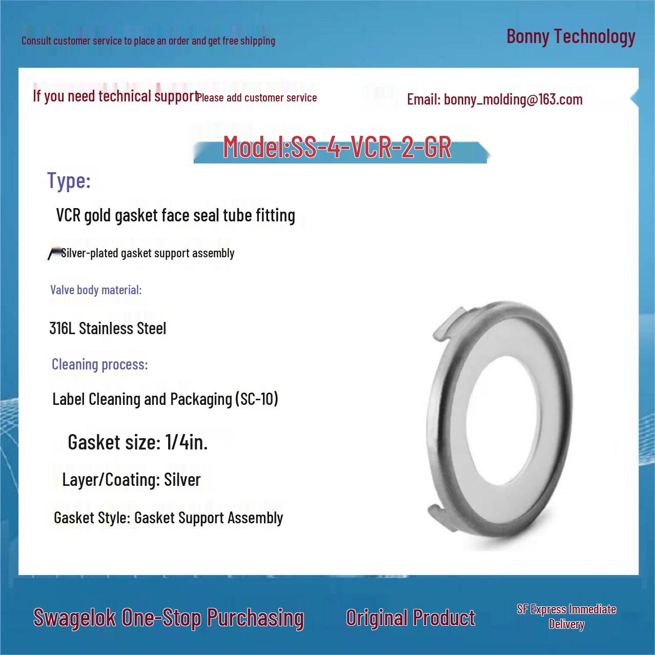 SS-4-VCR-2-GR Swagelok Stainless Steel VCR Face Seal Silver-Plated Gasket Support Assembly Other