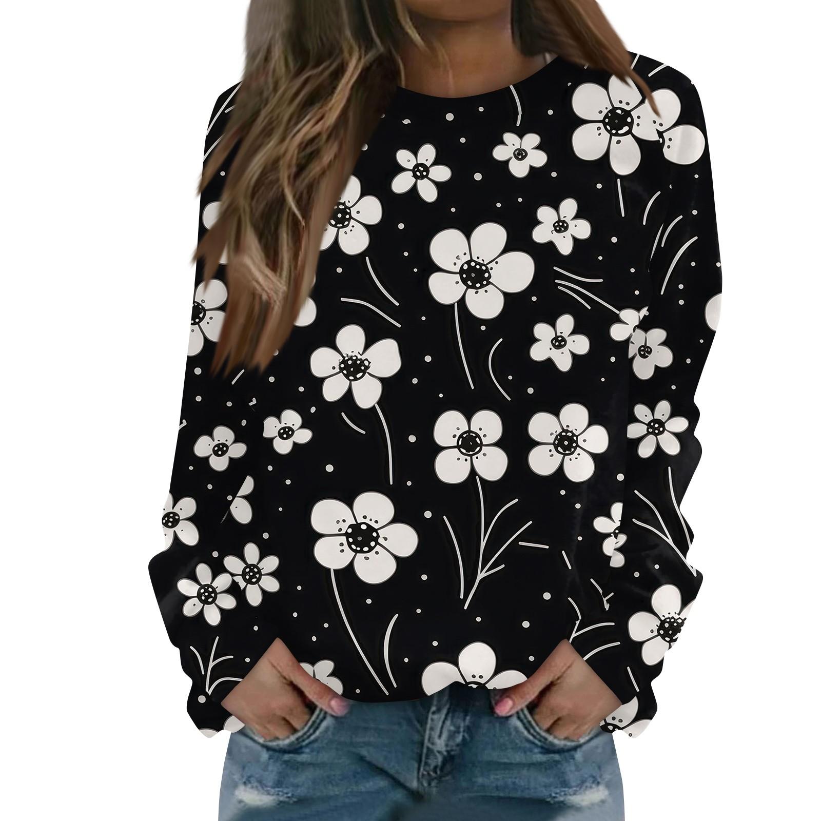 

Женская повседневная элегантная удобная модная футболка с круглым вырезом и цветочным принтом, топ XL белый