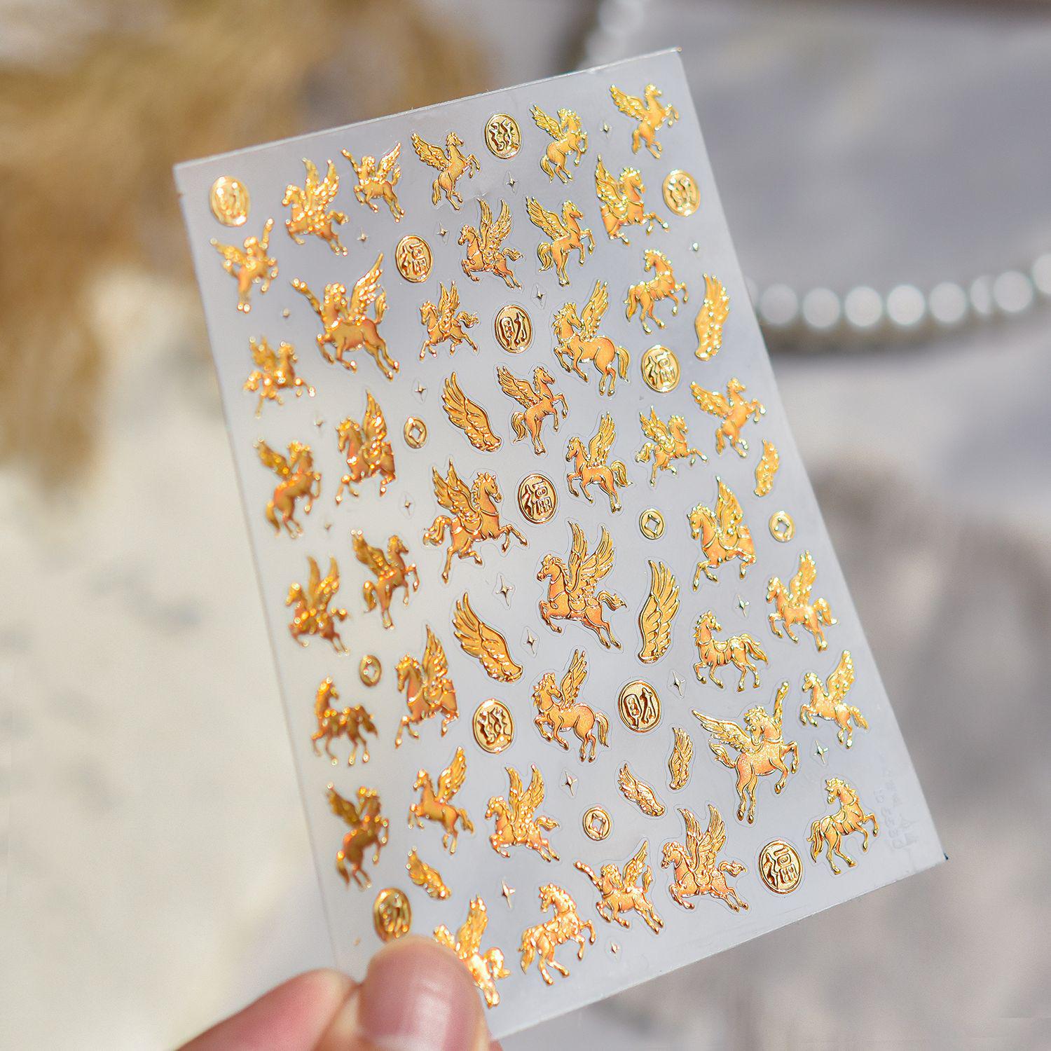 Tomoni Ретро Металлические Наклейки для Маникюра Пегас и Ласточки