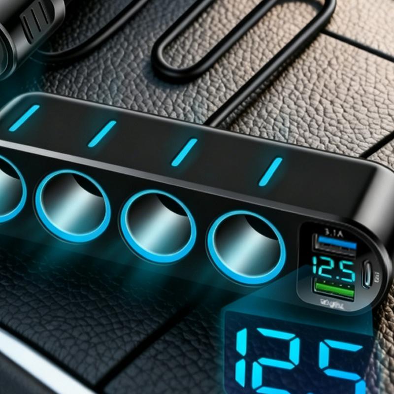 7 In 1 Safe Car Fast Charger Adapter 4 Cigarette Lighter Dual USB PD 12-24V Overheat Protection for Vehicle Use