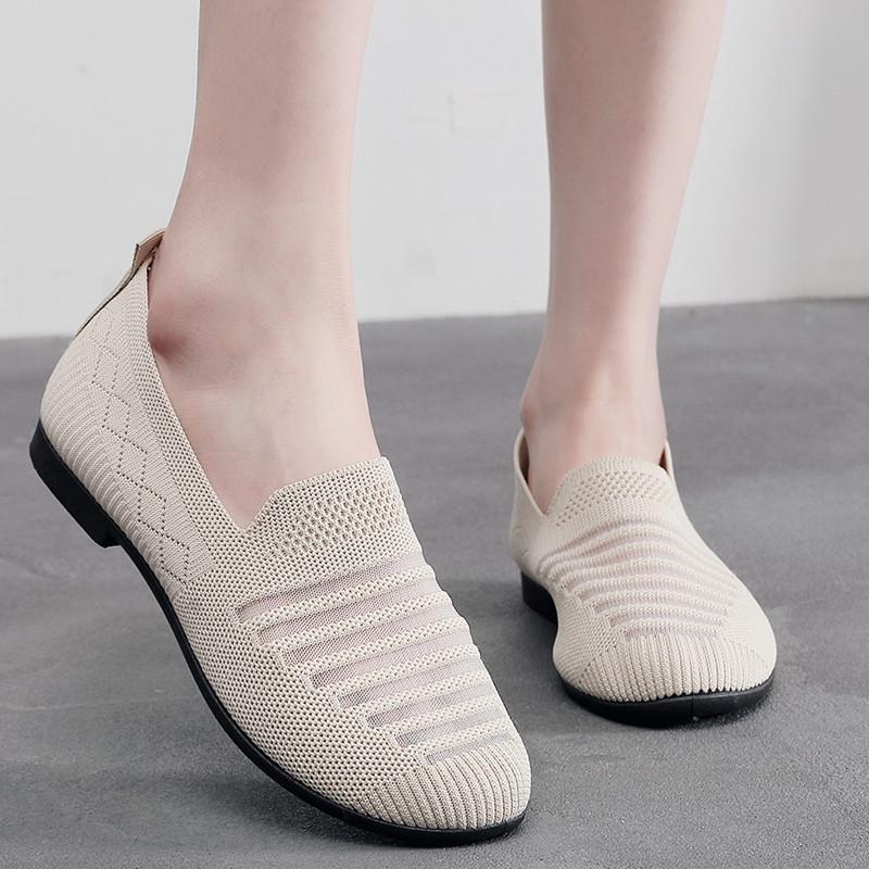 Net Schuhe Damen Schuhe Frühling Sommer Ein-Pedal Hohl Atmungsaktives Mesh Freizeitliche Bequemschuhe Weiß Flache Schuhe