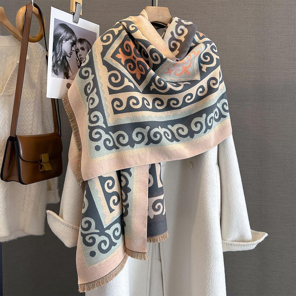 Korean Japanese Style Vintage Geometric Printed Scarf For Women