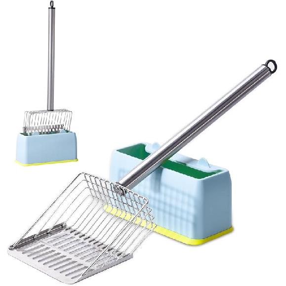 Cat Litter Scoop 43 inch Metal Litter Scooper with Stainless Steel Long Handle, Upgraded Large Kitty Box Scooper Heavy Duty Deep Shovel for Fast