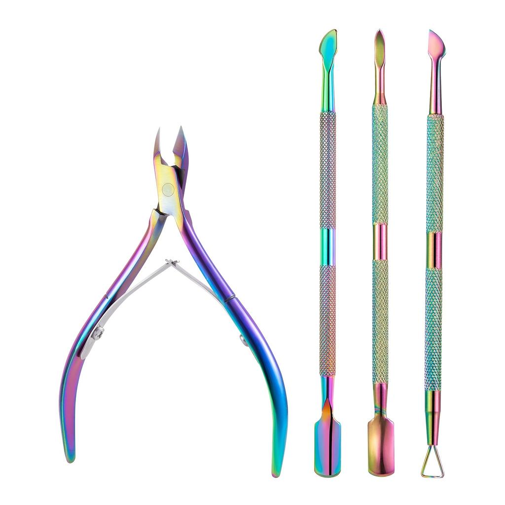 4pcs Nail Dead Skin Clipper Cuticle Pusher Set Colorful Stainless Steel Manicure Cuticle Nipper Dead Skin Nail Gel Manicure Pedicure Tools