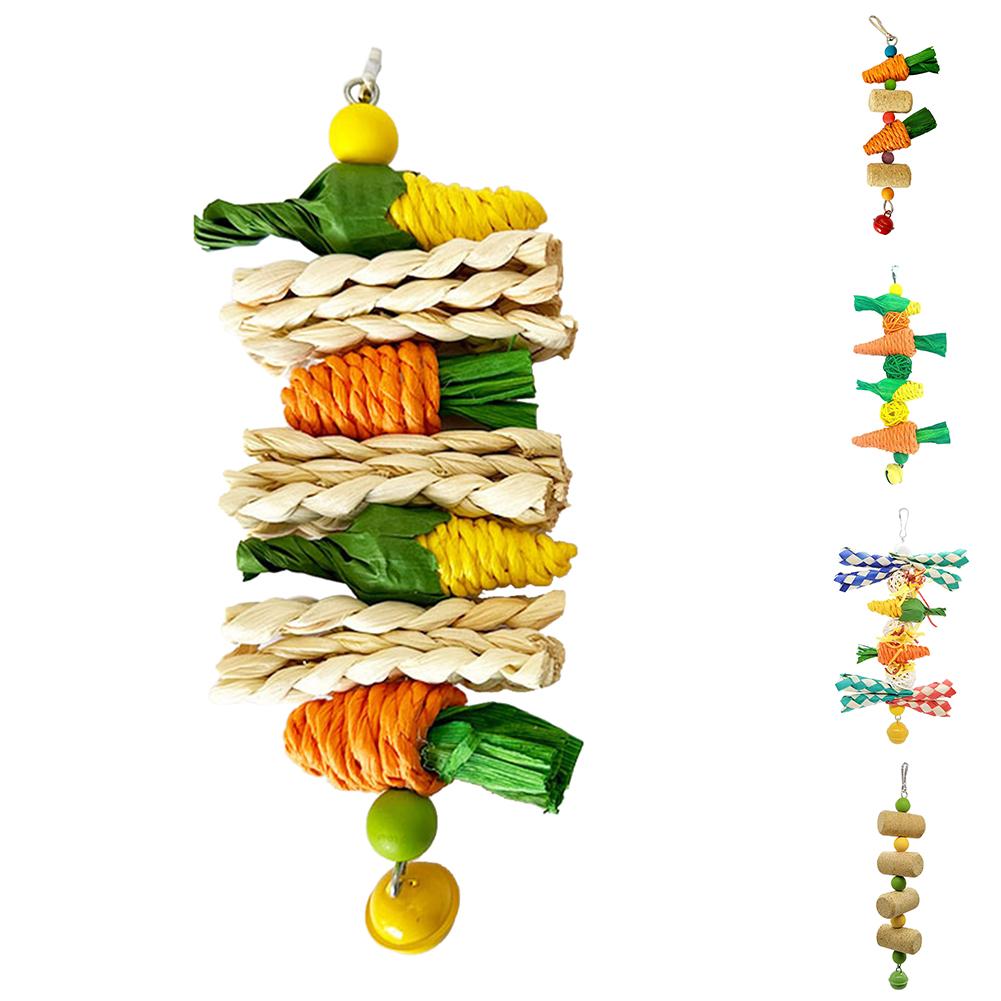 Parrot Toys Grass Woven Corn Vine Ball Carrot Cork Chewing Toy Bird Cage Accessories For Cockatiel Hamster Rabbit