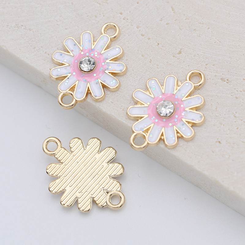 10Pcs Gold Plated Crystal White Pink Enamel Flower Charm Connectors For Jewelry Making Bracelet Findings Diy Accessories