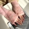 Solid Color Bow Gloves Hotfix Rhinestone Half Finger Mittens Fashion Knitted Gloves  Girl