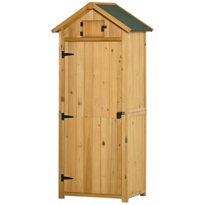 Garden Shed Vertical Utility 3 Shelves Shed Wood Outdoor Garden Tool Storage Unit Storage Cabinet, 77 X 54.2 X 179cm - Brown