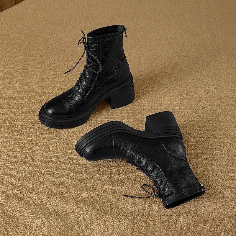 Spot silent low | thick heel 7cm strap skinny boots rear zipper thick-soled elastic boots splicing short boots girls