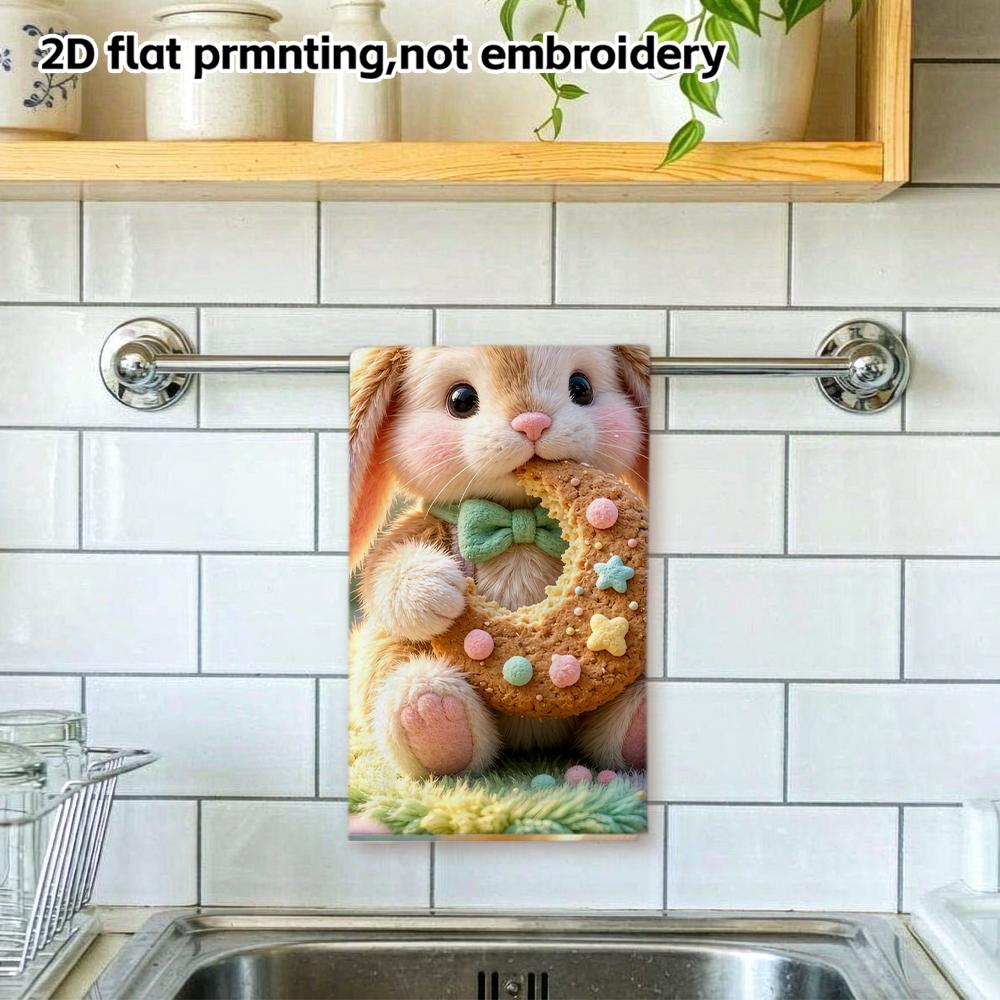 Fluffy Bunny Cookie Moon Towel, Soft Absorbent Hand Towel, Sweet Fantasy Cartoon Bath Towel