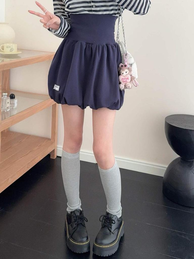 Korean Style Spring High-Waisted A-Line Slimming Midi Skirt for Women