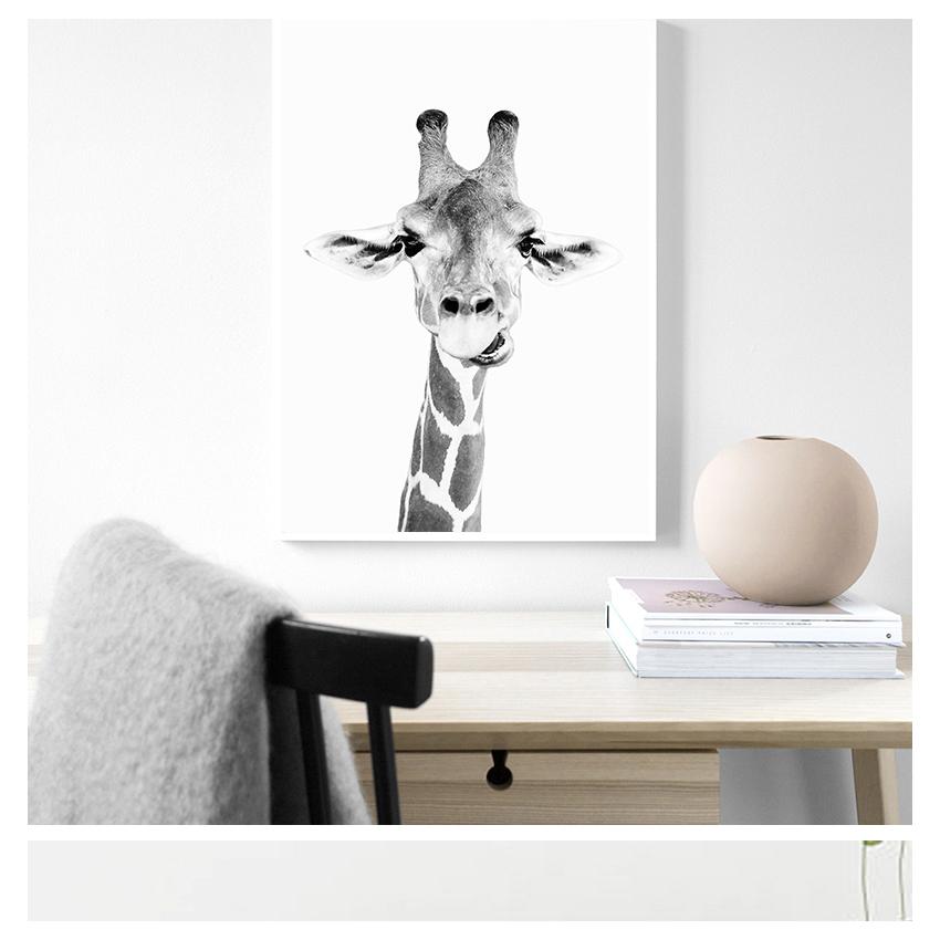 Poster Print Zoo Decor Fun Animal Black and White Photography Painting Picture Nursery Decoration Giraffe Safari Wall Art Canvas