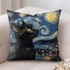 Van Gogh Starry Night Cat Cushion Cover Silky Short Plush Invisible Zipper Dustproof Sofa Pillow Case For Home Decor