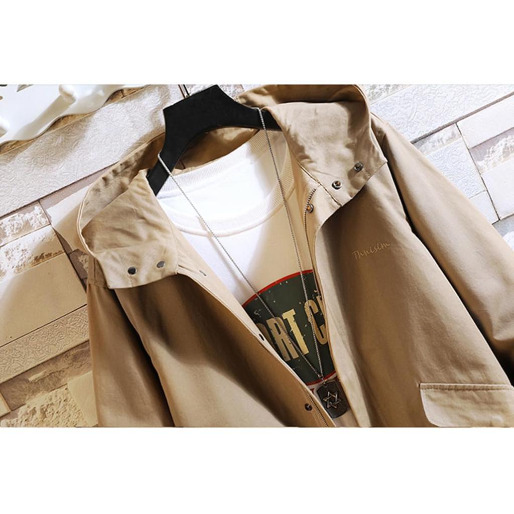 Long Plus Sizes [OKJCON] Men's Jacket, Autumn, Casual, Business, Hooded, Windproof, Stylish, (JP, Alphabet, M, Khaki)