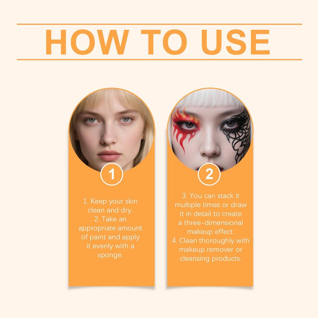 Dowmoo Halloween Face Body Paint Grease Paint Kit Black White Red Face Foundation Makeup with 3 Brushes Zombie Vampire Clown