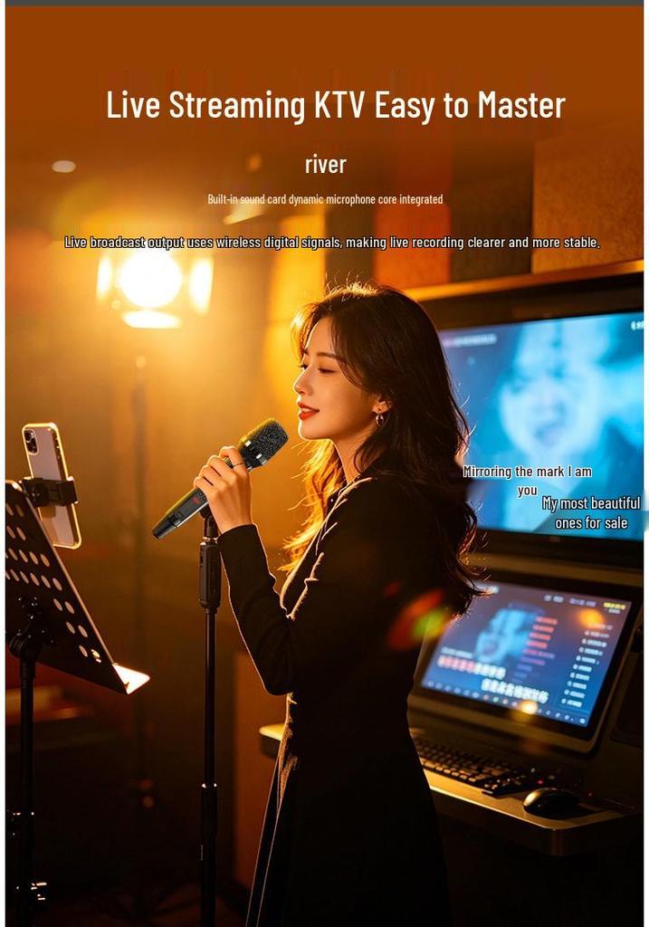 Upgraded AI Wireless Microphone & Sound Card Headset for Indoor/Outdoor Streamers and Singers
