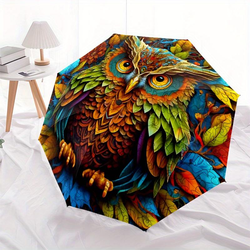 1pc Owl Nature Automatic Open/close Folding Compact Umbrella, 8-Rib Sturdy Canopy, Lightweight Portable, Everyday Use, Gift, Outdoor Umbrella, Travel
