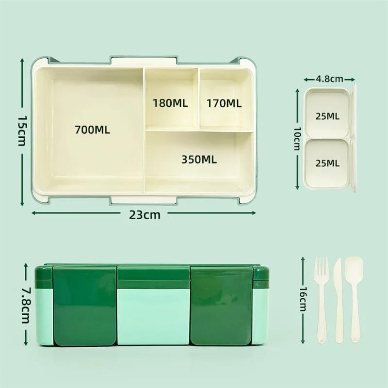 1450ml 4 Compartment Sealed Lunch Boxes with spoon fork Bento Box for Kids Microwave Heating Bento Box Food Storage Containers