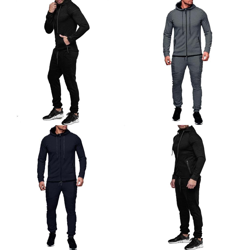 Stylish Men's Tracksuit Set With Hooded Jacket And Adjustable Waistline Pants