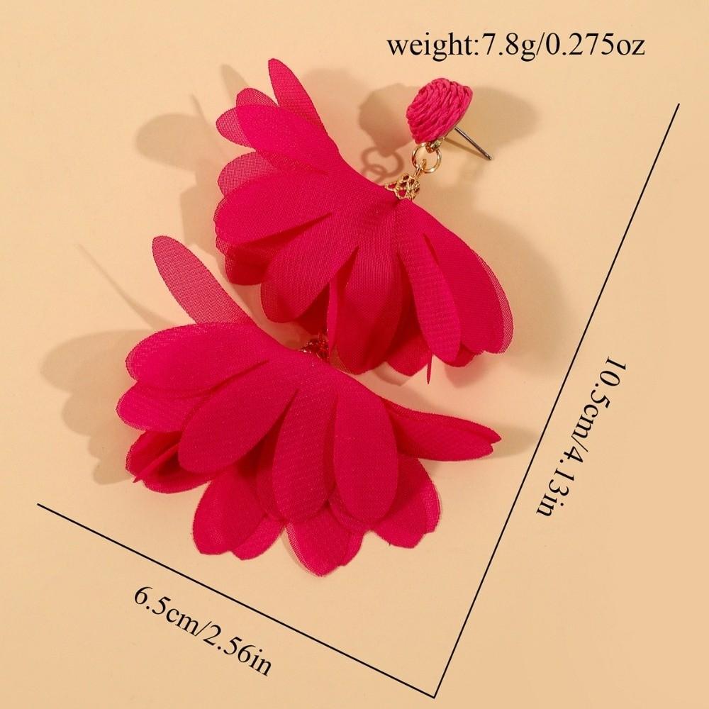 Boho Style Chiffon Flower Earrings Exaggerated Ear Studs Trendy Fabric Tassel Earrings  for Women