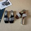 Fashion Slippers Woman Sandals French Temperament Exquisite Rhinestone Slippers Summer Wear Low Heel Slope Square Head Cool Slippers