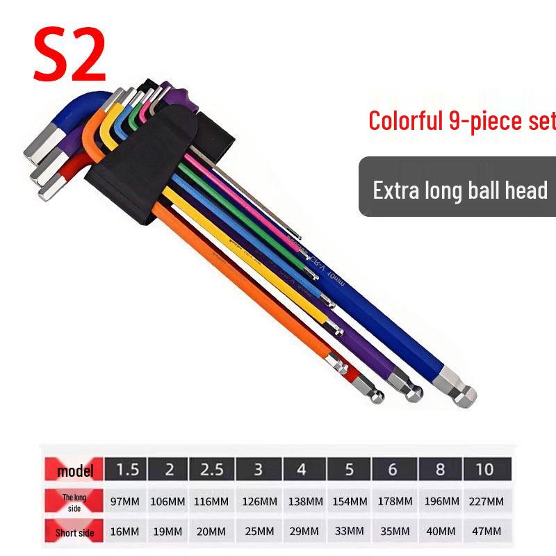 9-Piece Colored Hex Wrench Set with Ball Head