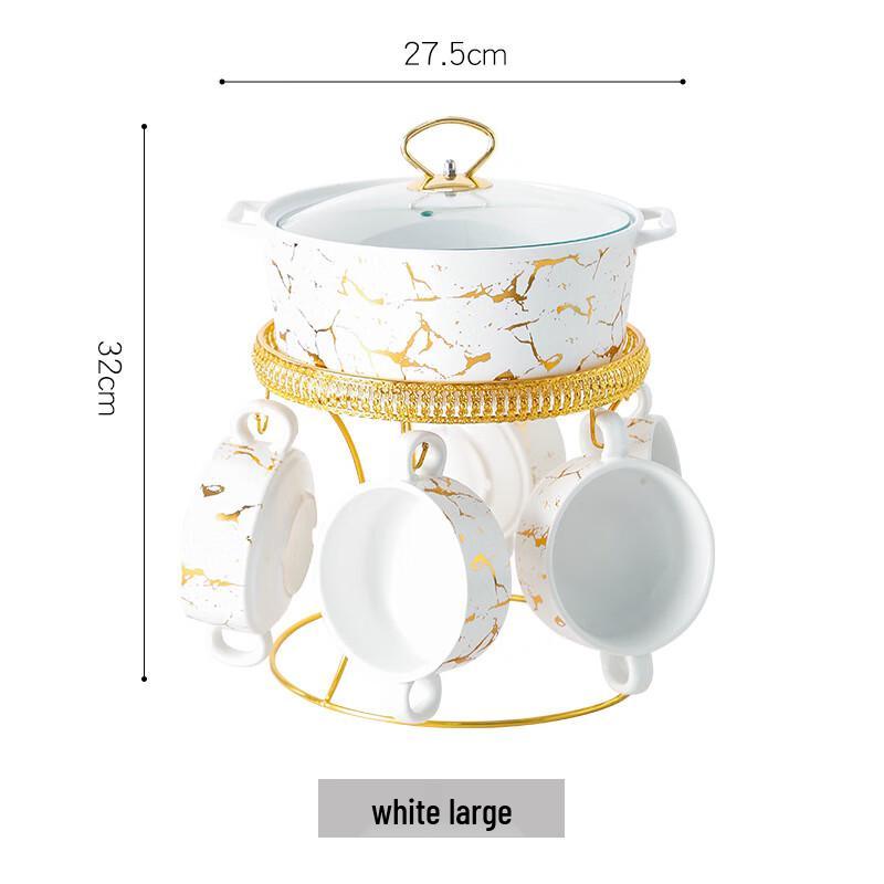 Qianxing Marble Ceramic Soup Pot & Bowl Set with Iron Rack