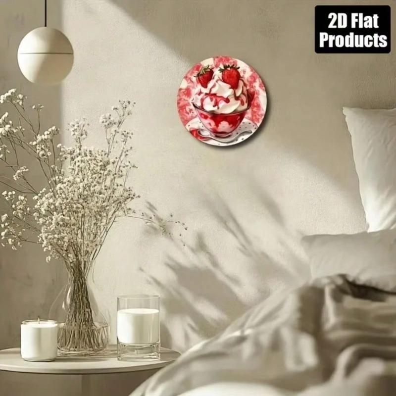 Metal Wall Art Retro Strawberry Ice Cream Decor Kitchen Cafe Home Gift