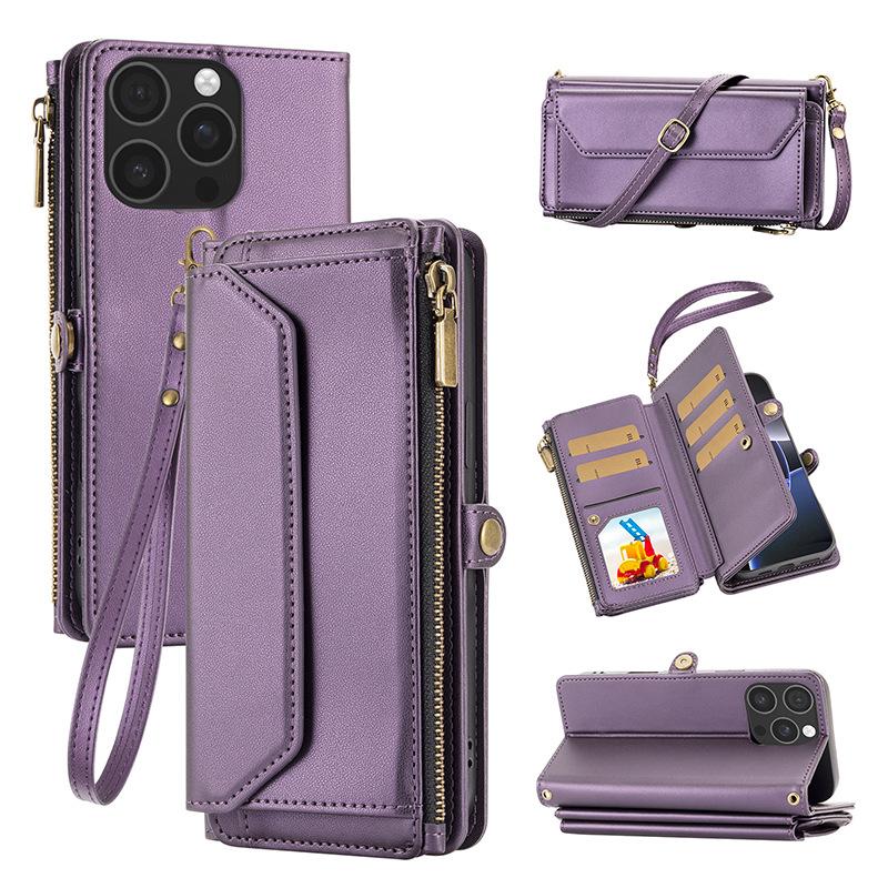 Multifunctional Leather Case Zipper Wallet Card Case Leather Case Flip Samsung iPhone Case