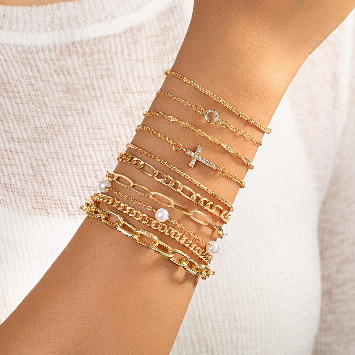 10 Bohemian style chain design cross thick chain multi-layer layered women s bracelet