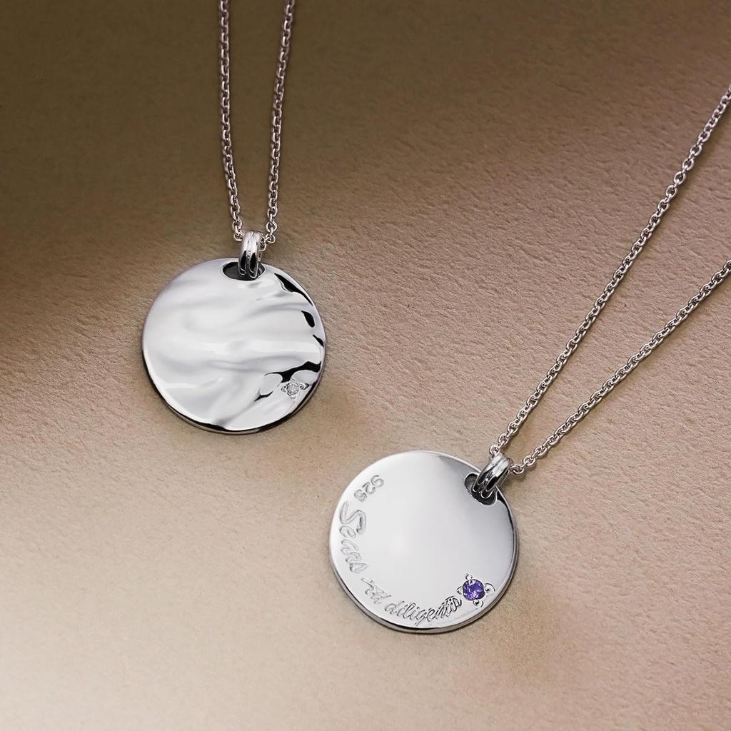 Reversible Sterling Silver 925 Necklace with July Birthstone and Plate Coin Necklace Natural Stone [Sears] Men's Diamond, Ruby, (sv925) -