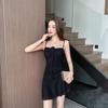 Sexy celebrity low-cut pleated flower splicing sleeveless suspender skirt sexy temperament backless ruffle edge slim skirt
