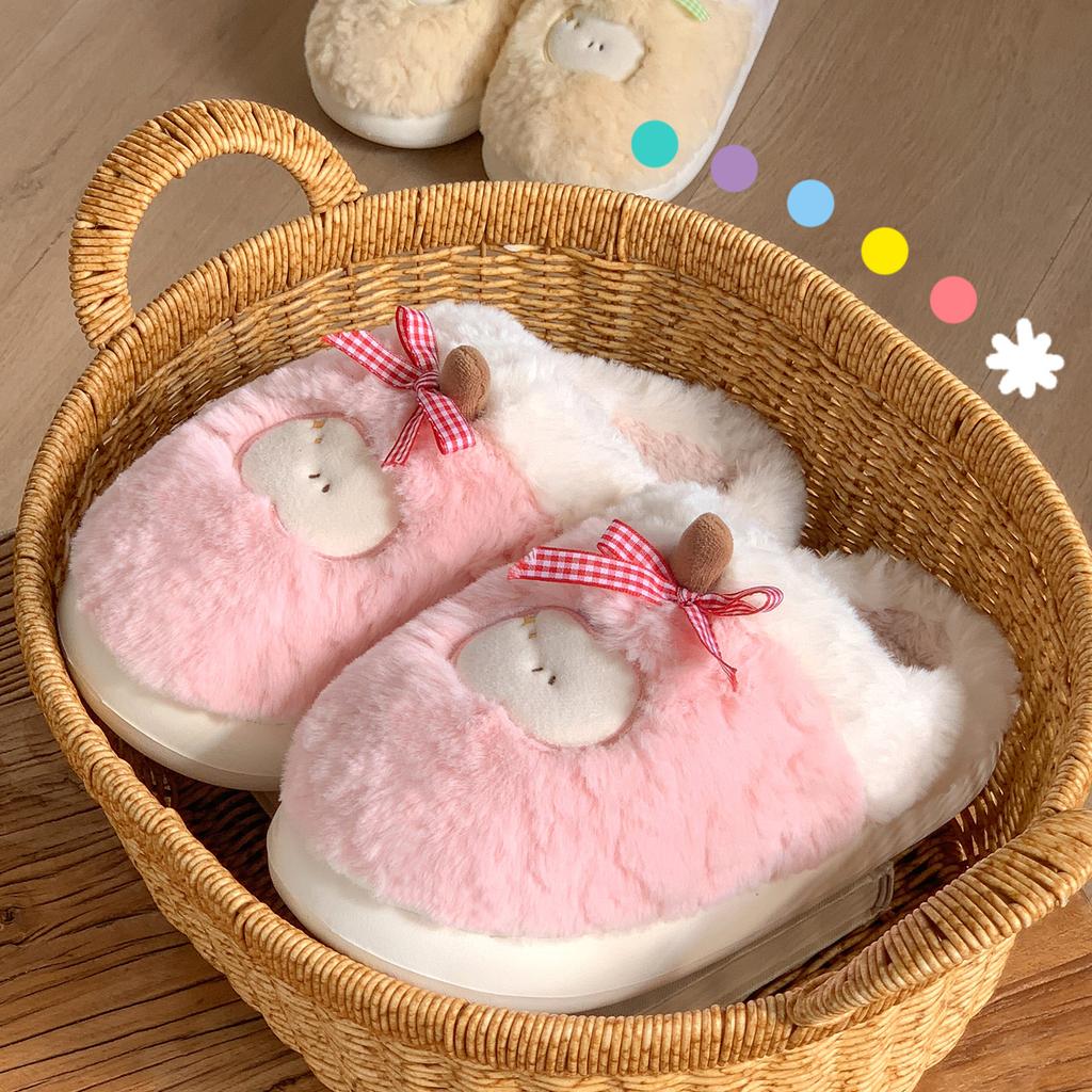 Cotton slippers winter 2025 new indoor home cute thick bottom plush warm couple plush slippers