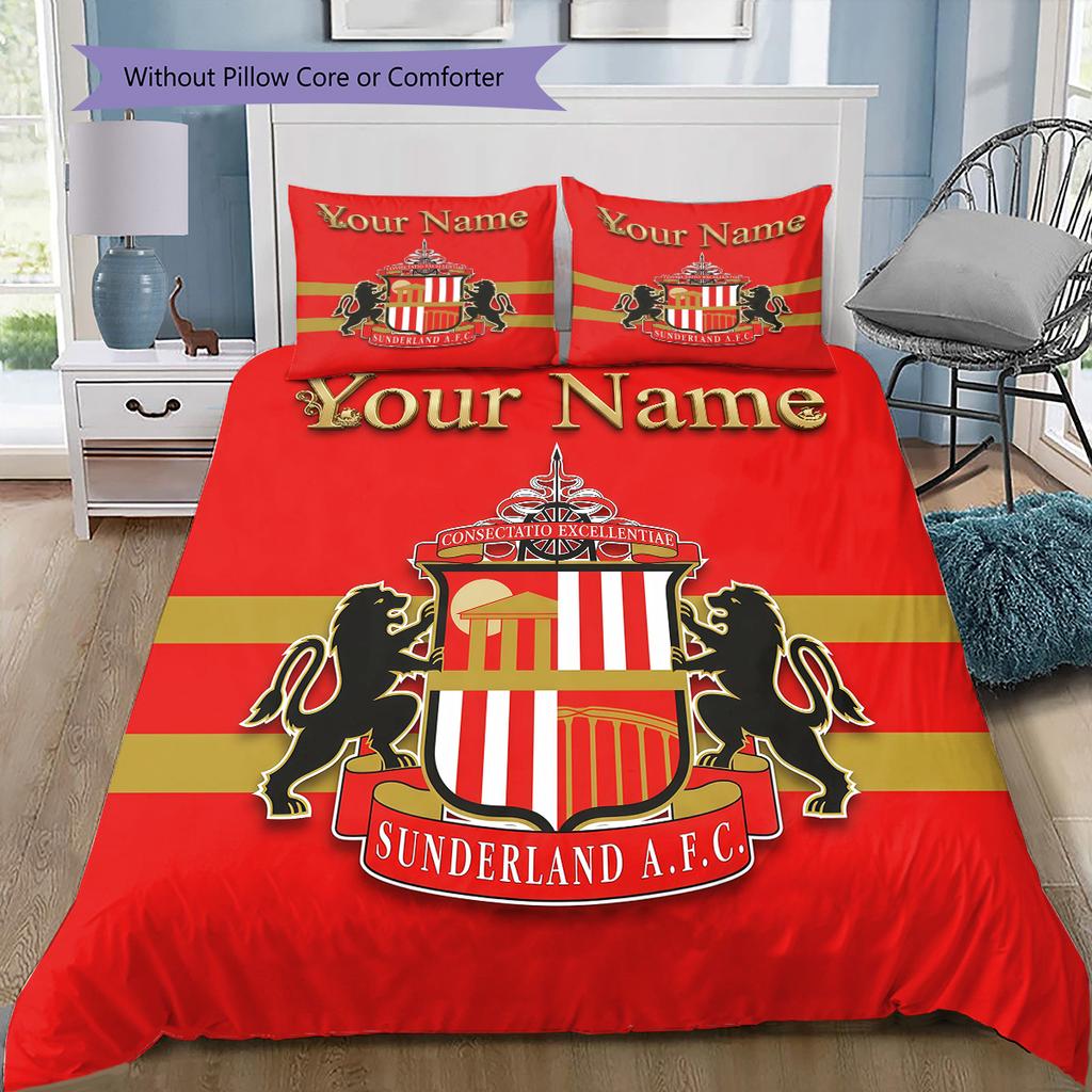 Biancheria da letto personalizzata con stemma Sunderland FC, Set piumone Copripiumone Federa Regalo di compleanno per la casa (1 * copripiumino + 2 * federa, senza nucleo)