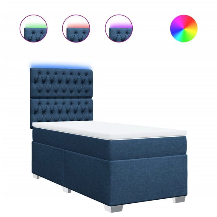 VidaXL Slat Bed Base with Mattress Blue 100x200 Cm Fabric, Bed, Platform Bed, Panel Bed, Bedroom Furniture 3292712