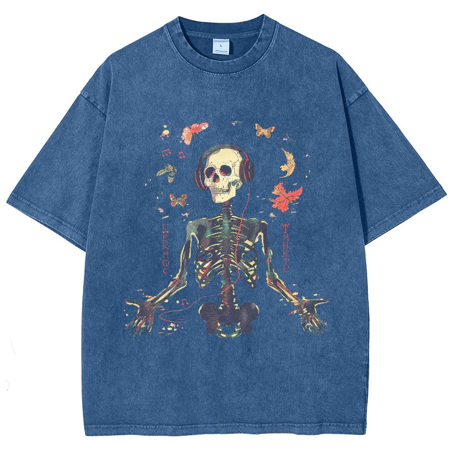 

Летняя унисекс футболка Y2K Женская одежда Распродажа Оверсайз Принт черепа Имитация джинсовой ткани Топ Харадзюку Короткий рукав 3XL